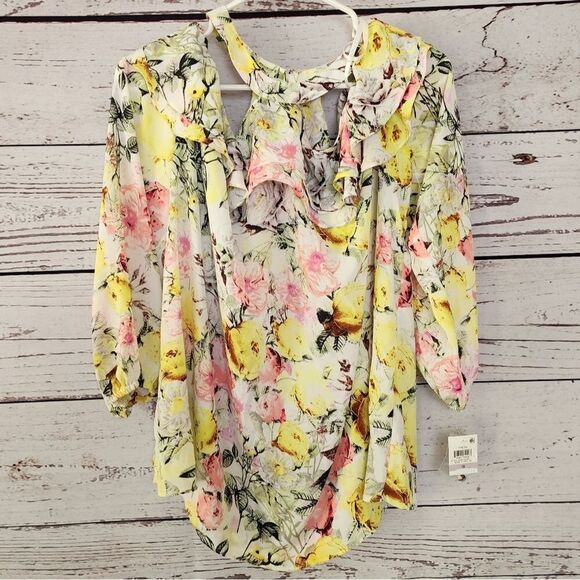 INC Floral Cold Shoulder Long Sleeve Blouse 1X NWT - Picture 2 of 4